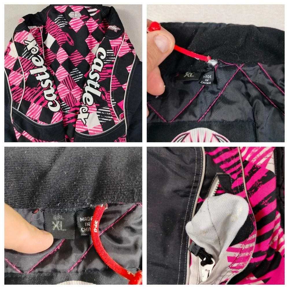 Castle X Jacket Girls XL Pink Black Geometric Insulated Ski Snow Winter Racewear